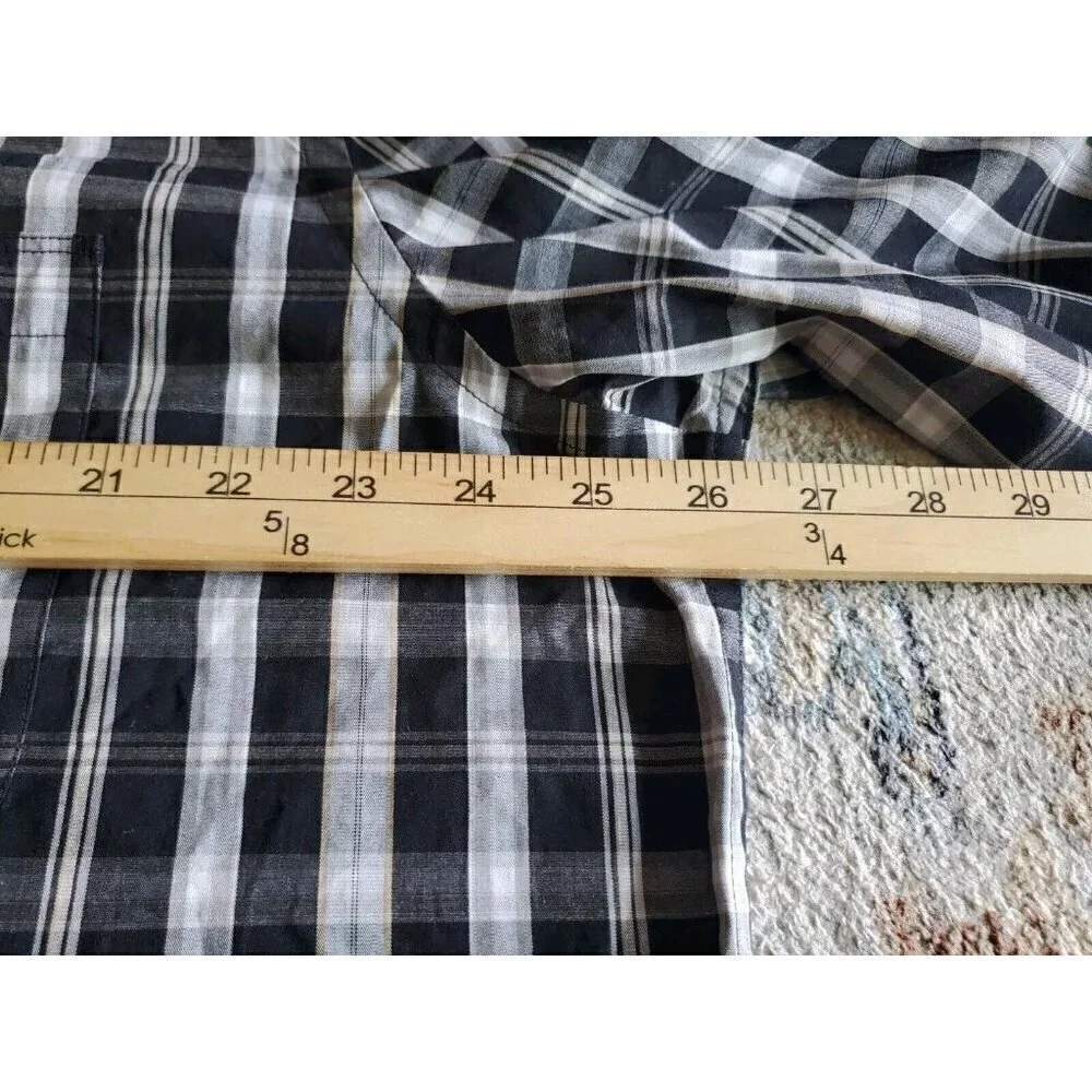 Perry Ellis Top Mens XXL Long Sleeve Button‎ Up Black Beige Plaid Cotton *READ*